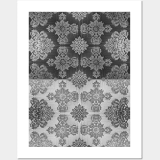 Gray & Black Damask Wallpaper Posters and Art